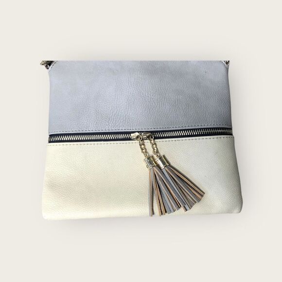 Two Tone Vegan Leather Tassel Long Strap Bag - Picture 3 of 8